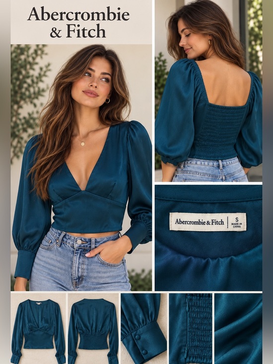 Abercrombie & Fitch Tops - 💚 Abercrombie & Fitch 💚 Deep Teal • Satin • V-Neck • Blouse 😍 Like New • Small💎
